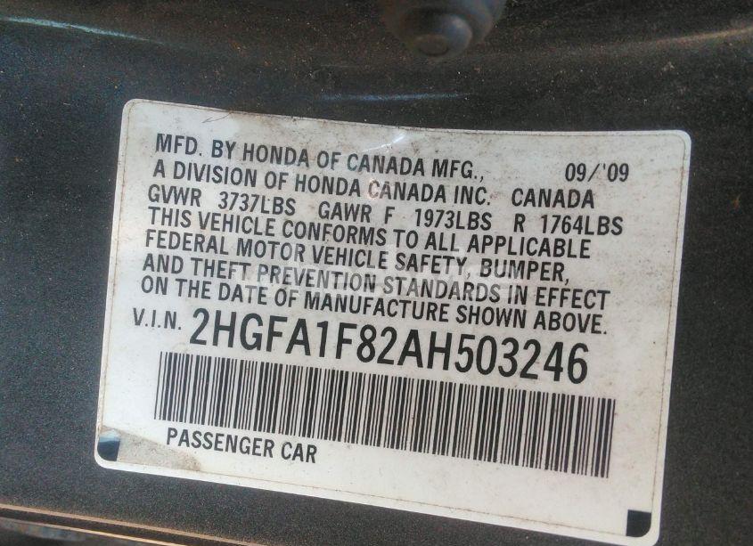 Photo 9 of 2010 Honda Civic EX (VIN 2HGFA1F82AH503246)