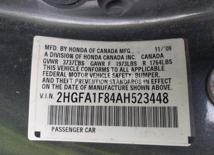Photo 9 of 2010 Honda Civic EX (VIN 2HGFA1F84AH523448)