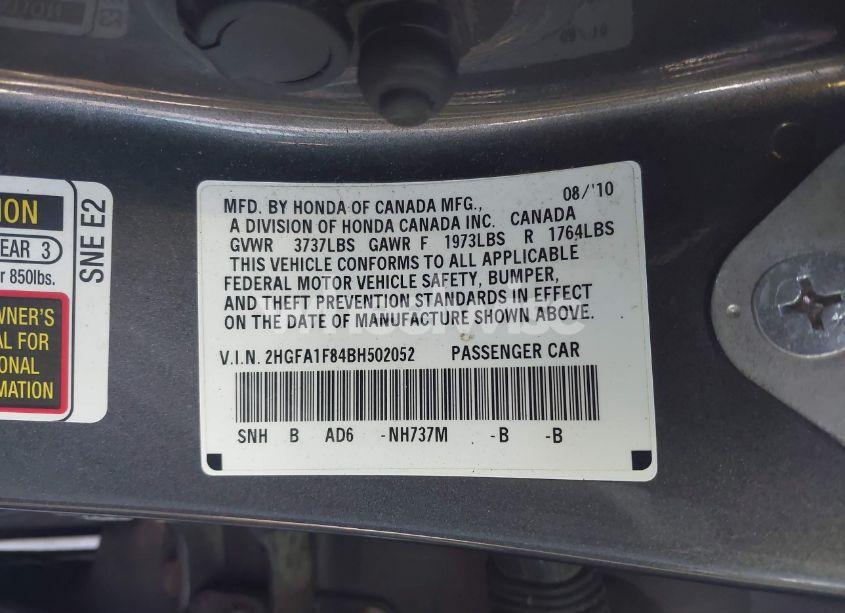 Photo 9 of 2011 Honda Civic EX (VIN 2HGFA1F84BH502052)