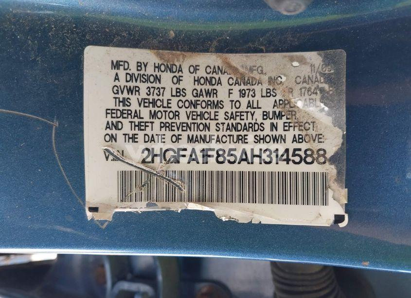 Photo 9 of 2010 Honda Civic EX (VIN 2HGFA1F85AH314588)