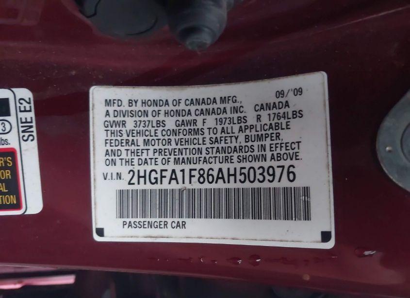 Photo 9 of 2010 Honda Civic EX (VIN 2HGFA1F86AH503976)