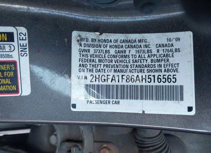 Photo 9 of 2010 Honda Civic EX (VIN 2HGFA1F86AH516565)