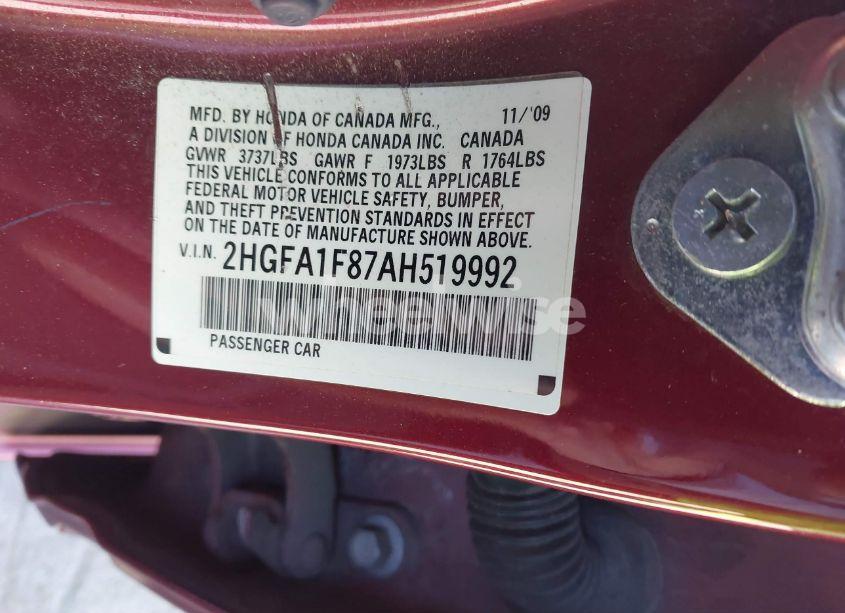 Photo 9 of 2010 Honda Civic EX (VIN 2HGFA1F87AH519992)