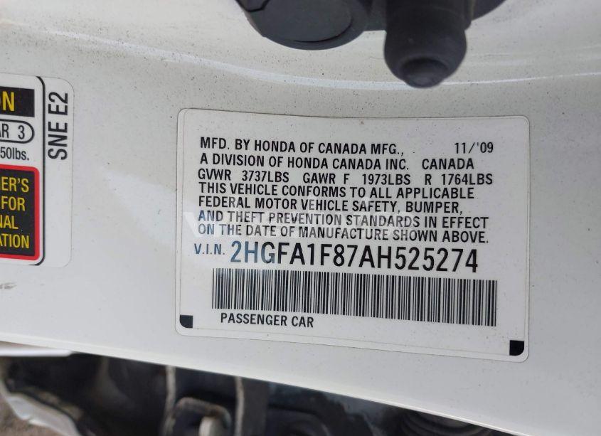 Photo 9 of 2010 Honda Civic EX (VIN 2HGFA1F87AH525274)