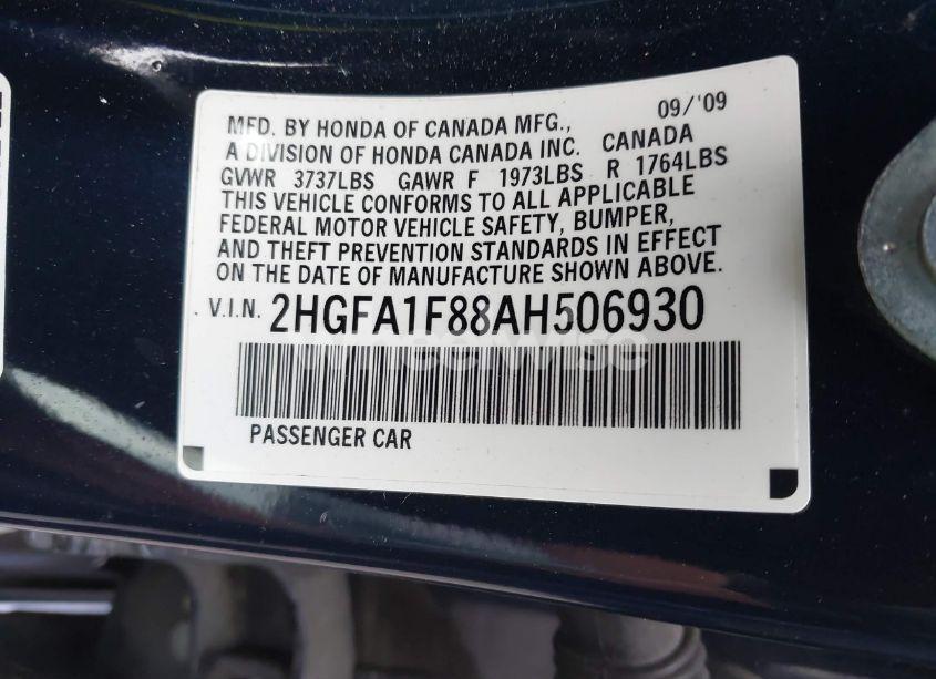 Photo 9 of 2010 Honda Civic EX (VIN 2HGFA1F88AH506930)