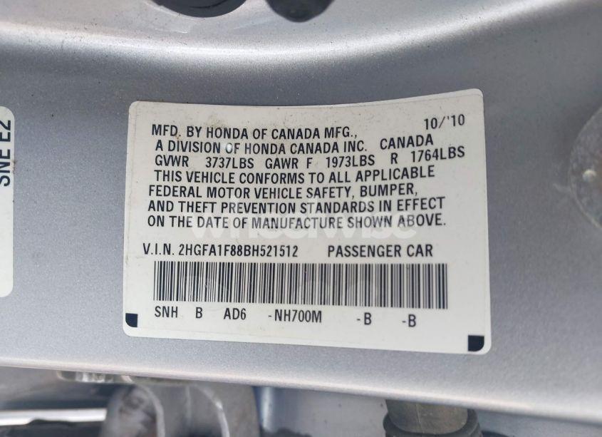 Photo 9 of 2011 Honda Civic EX (VIN 2HGFA1F88BH521512)