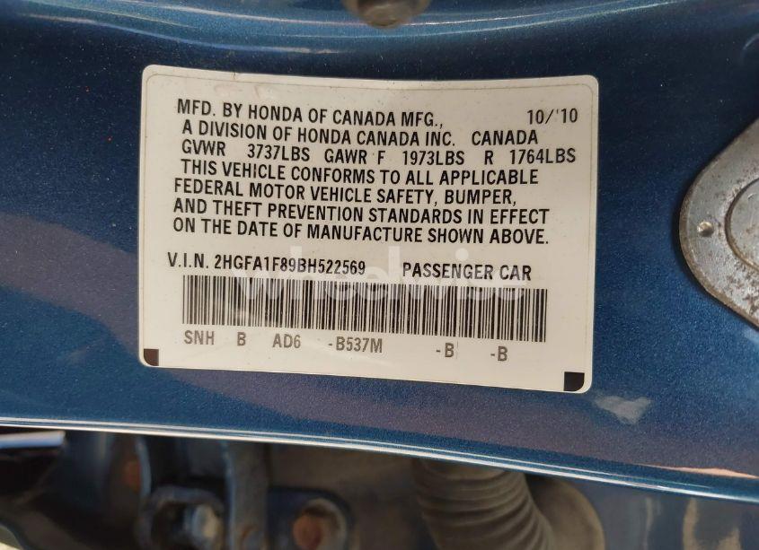 Photo 9 of 2011 Honda Civic EX (VIN 2HGFA1F89BH522569)