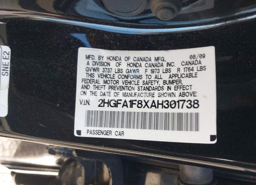 Photo 9 of 2010 Honda Civic EX (VIN 2HGFA1F8XAH301738)