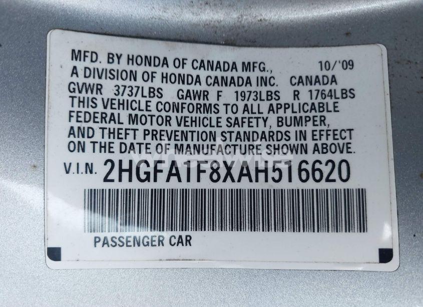Photo 9 of 2010 Honda Civic EX (VIN 2HGFA1F8XAH516620)