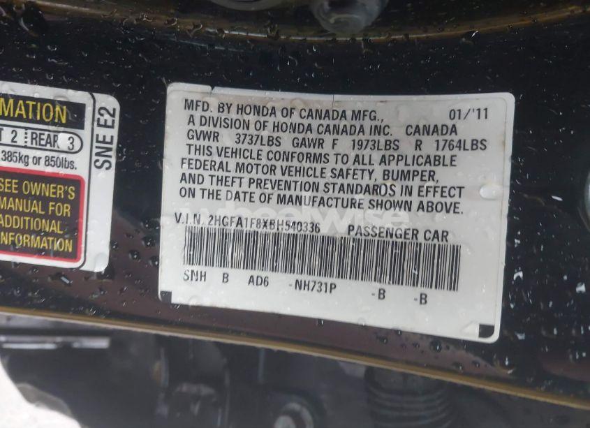 Photo 9 of 2011 Honda Civic EX (VIN 2HGFA1F8XBH540336)