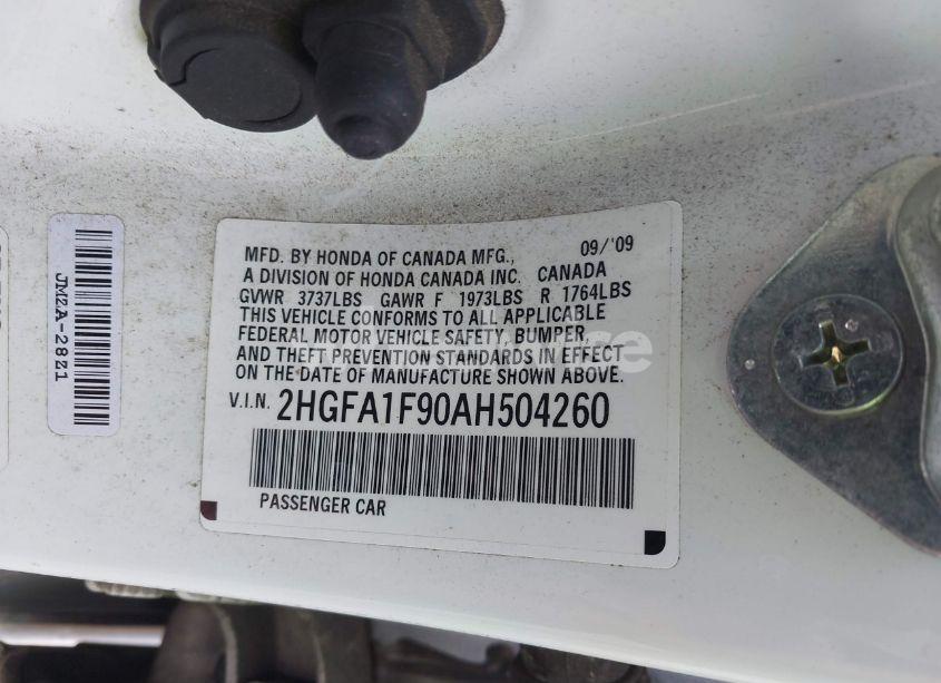 Photo 9 of 2010 Honda Civic EX-L (VIN 2HGFA1F90AH504260)