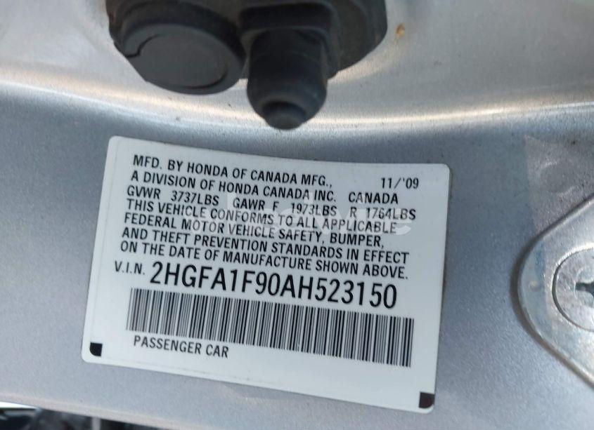 Photo 9 of 2010 Honda Civic EX-L (VIN 2HGFA1F90AH523150)