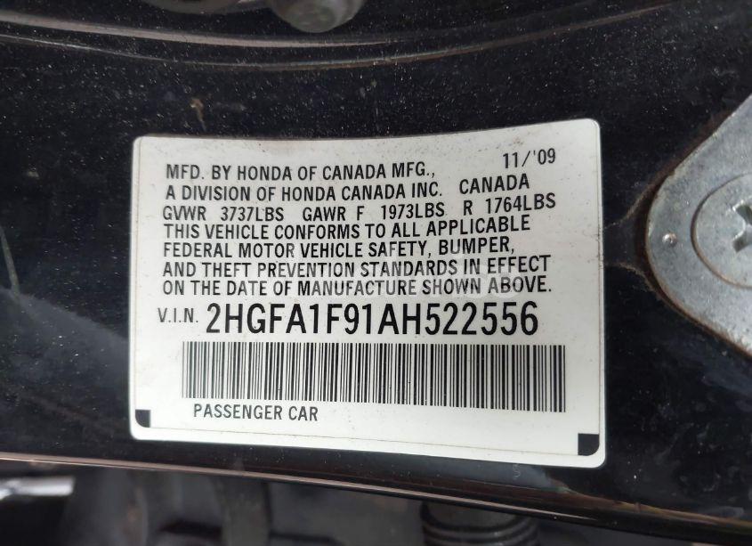 Photo 9 of 2010 Honda Civic EX-L (VIN 2HGFA1F91AH522556)