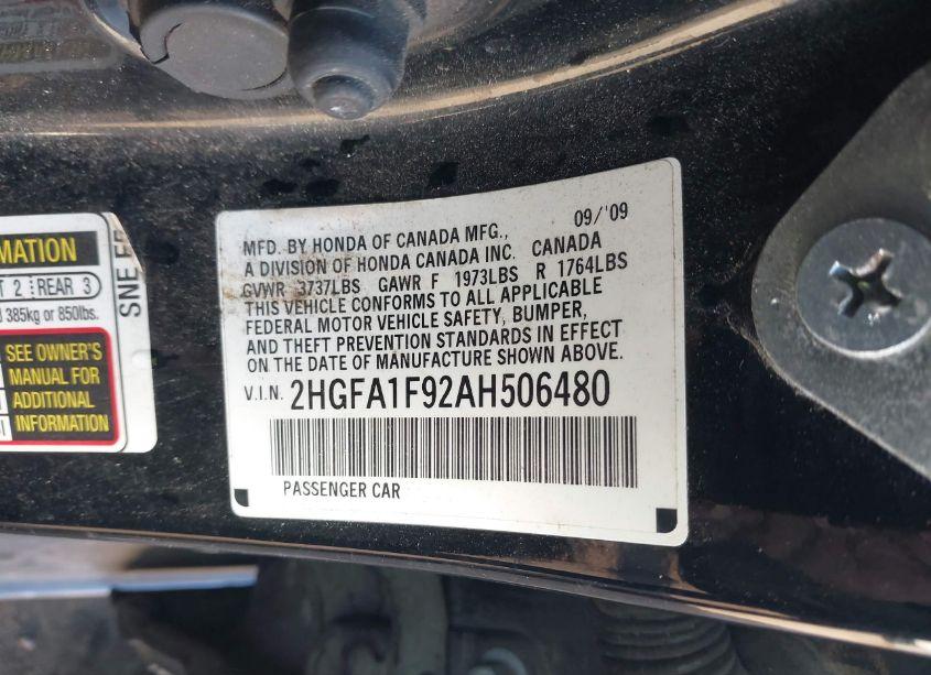 Photo 9 of 2010 Honda Civic EX-L (VIN 2HGFA1F92AH506480)