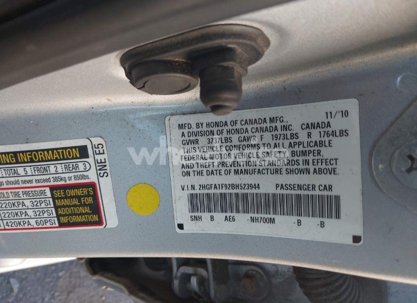 Photo 9 of 2011 Honda Civic EX-L (VIN 2HGFA1F92BH523944)