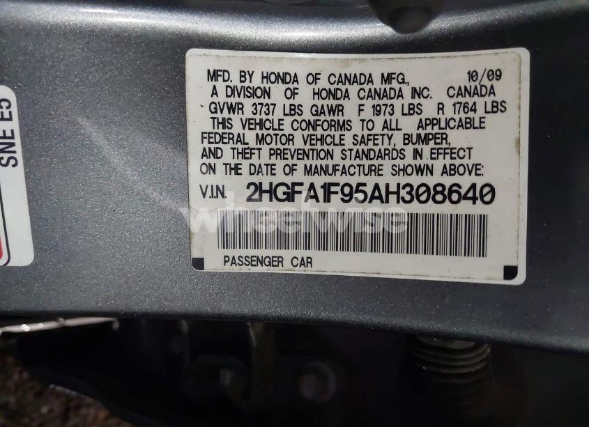 Photo 9 of 2010 Honda Civic EX-L (VIN 2HGFA1F95AH308640)