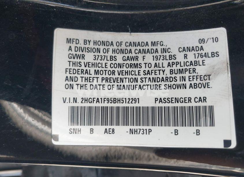 Photo 9 of 2011 Honda Civic EX-L (VIN 2HGFA1F95BH512291)