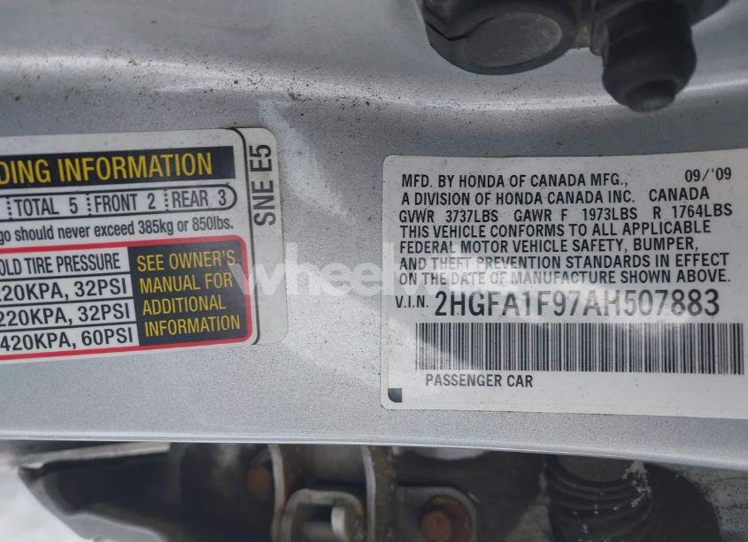 Photo 9 of 2010 Honda Civic EX-L (VIN 2HGFA1F97AH507883)