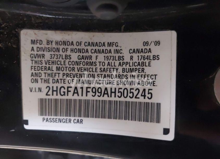 Photo 9 of 2010 Honda Civic EX-L (VIN 2HGFA1F99AH505245)