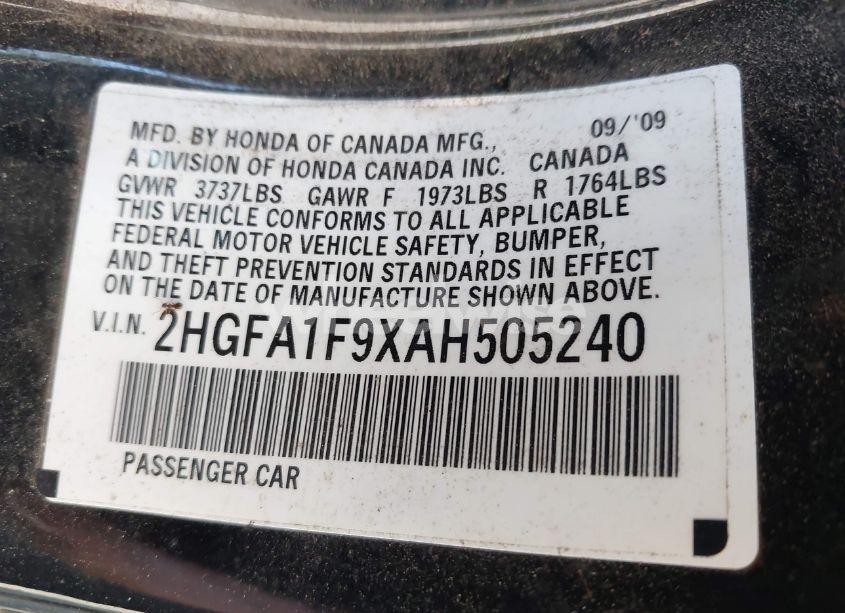 Photo 9 of 2010 Honda Civic EX-L (VIN 2HGFA1F9XAH505240)