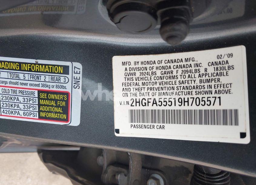 Photo 9 of 2009 Honda Civic SI (VIN 2HGFA55519H705571)