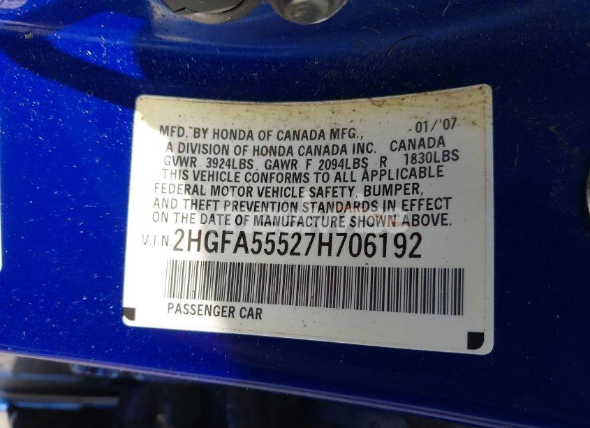 Photo 9 of 2007 Honda Civic SI (VIN 2HGFA55527H706192)