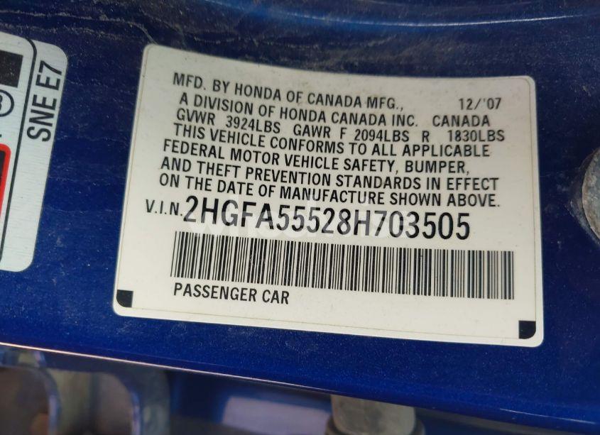 Photo 9 of 2008 Honda Civic SI/SI MUGEN (VIN 2HGFA55528H703505)