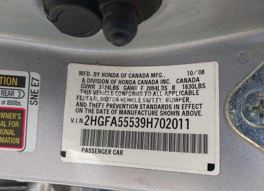 Photo 9 of 2009 Honda Civic SI (VIN 2HGFA55539H702011)