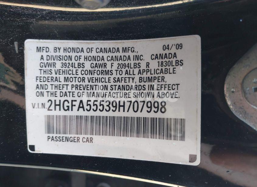 Photo 9 of 2009 Honda Civic SI (VIN 2HGFA55539H707998)