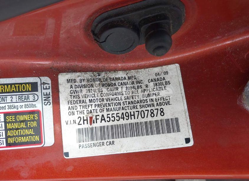 Photo 9 of 2009 Honda Civic SI (VIN 2HGFA55549H707878)
