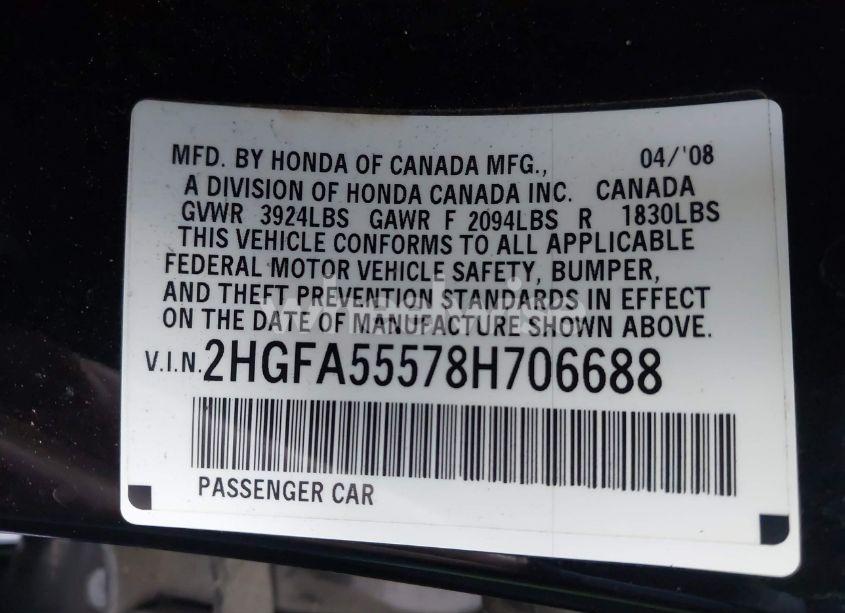 Photo 9 of 2008 Honda Civic SI/SI MUGEN (VIN 2HGFA55578H706688)