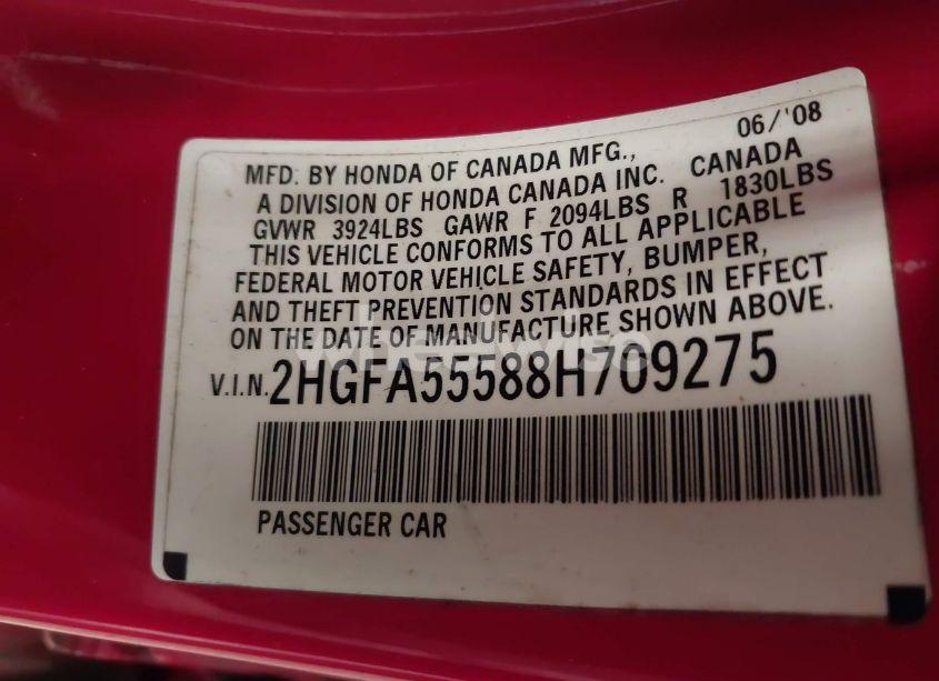 Photo 9 of 2008 Honda Civic SI/SI MUGEN (VIN 2HGFA55588H709275)