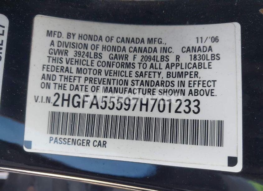 Photo 9 of 2007 Honda Civic SI (VIN 2HGFA55597H701233)