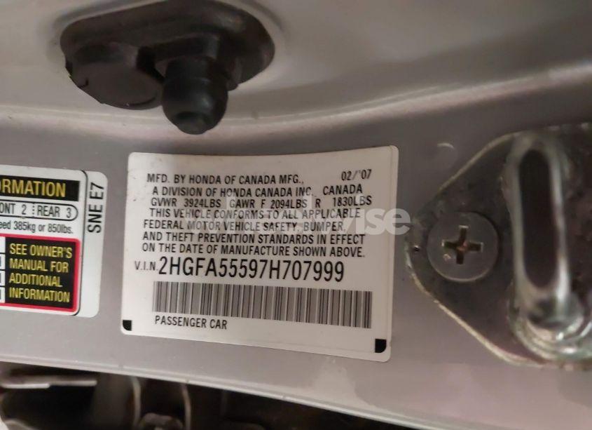 Photo 9 of 2007 Honda Civic SI (VIN 2HGFA55597H707999)
