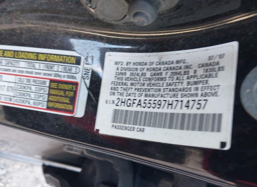 Photo 9 of 2007 Honda Civic SI (VIN 2HGFA55597H714757)