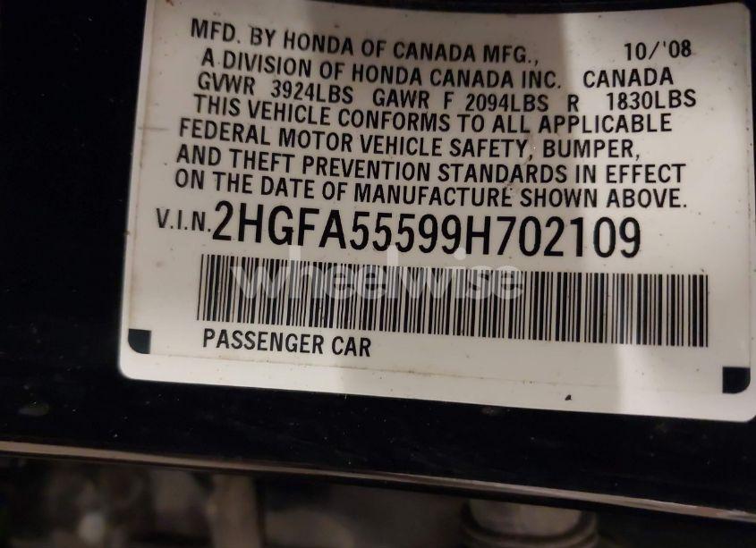 Photo 9 of 2009 Honda Civic SI (VIN 2HGFA55599H702109)