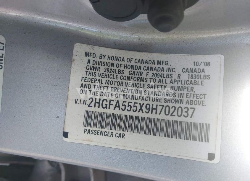 Photo 9 of 2009 Honda Civic SI (VIN 2HGFA555X9H702037)