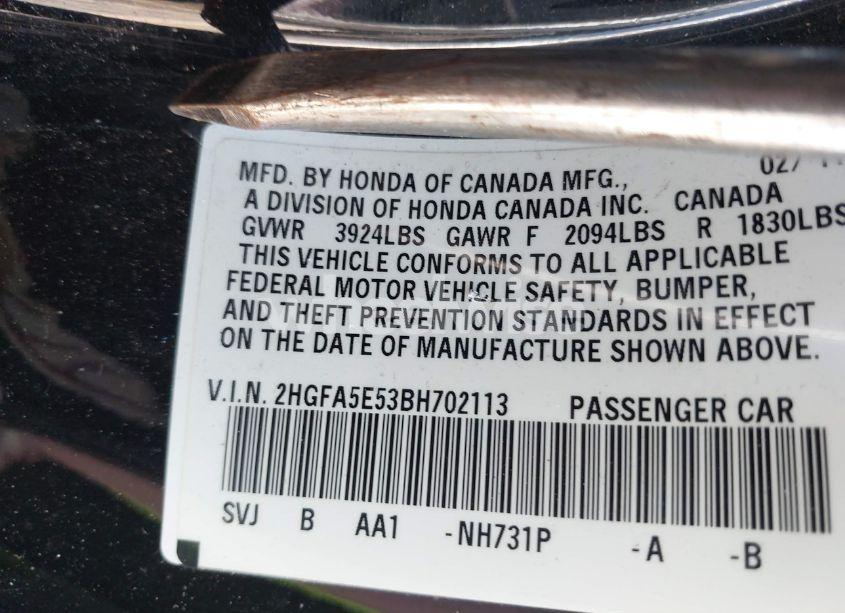 Photo 9 of 2011 Honda Civic SI (VIN 2HGFA5E53BH702113)