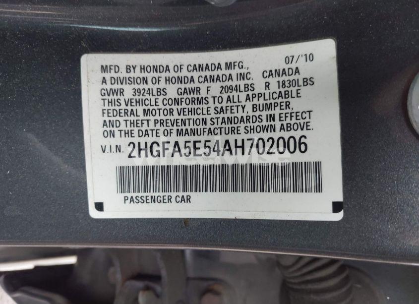 Photo 9 of 2010 Honda Civic SI (VIN 2HGFA5E54AH702006)