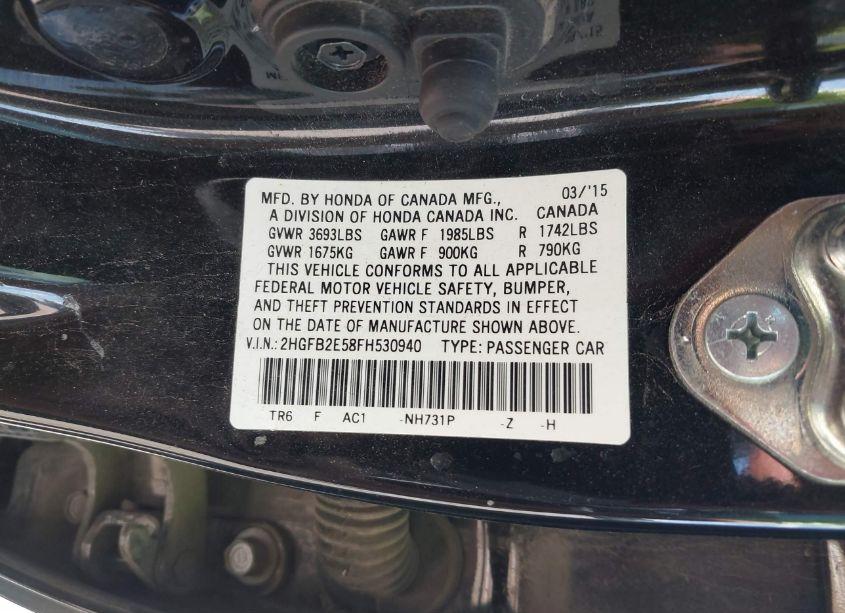 Photo 9 of 2015 Honda Civic LX (VIN 2HGFB2E58FH530940)