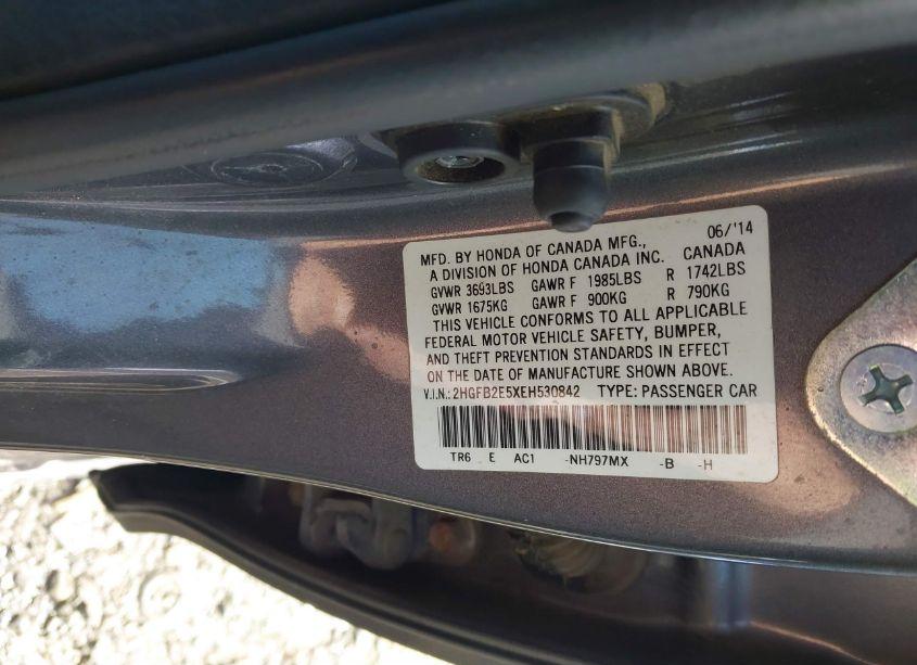 Photo 9 of 2014 Honda Civic LX (VIN 2HGFB2E5XEH530842)