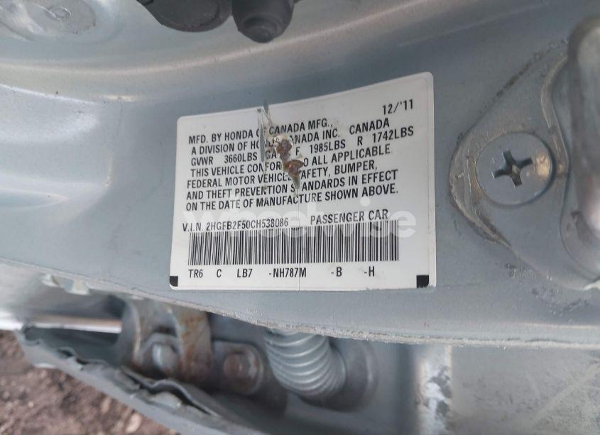 Photo 9 of 2012 Honda Civic LX (VIN 2HGFB2F50CH538086)