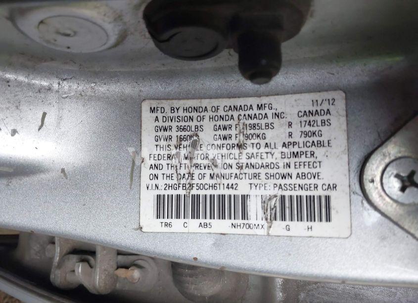 Photo 9 of 2012 Honda Civic LX (VIN 2HGFB2F50CH611442)