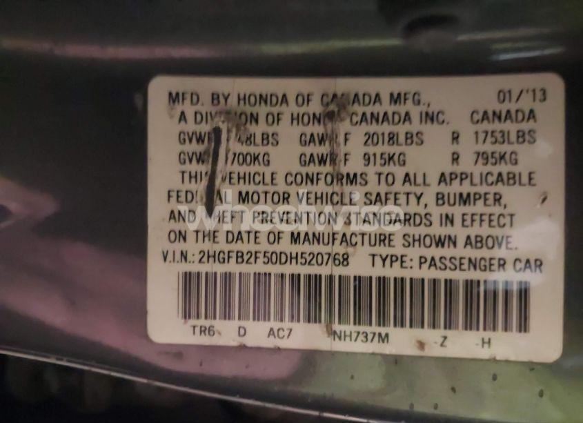 Photo 9 of 2013 Honda Civic LX (VIN 2HGFB2F50DH520768)