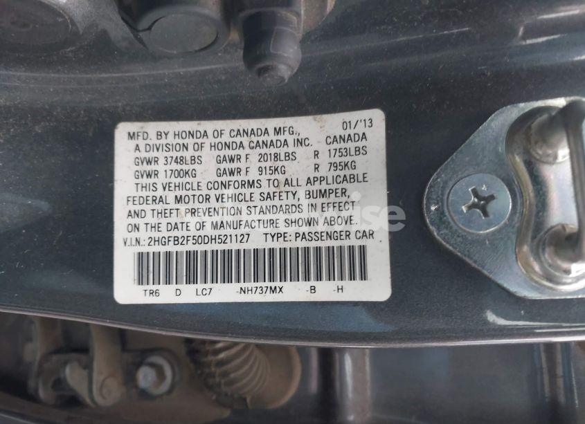 Photo 9 of 2013 Honda Civic LX (VIN 2HGFB2F50DH521127)