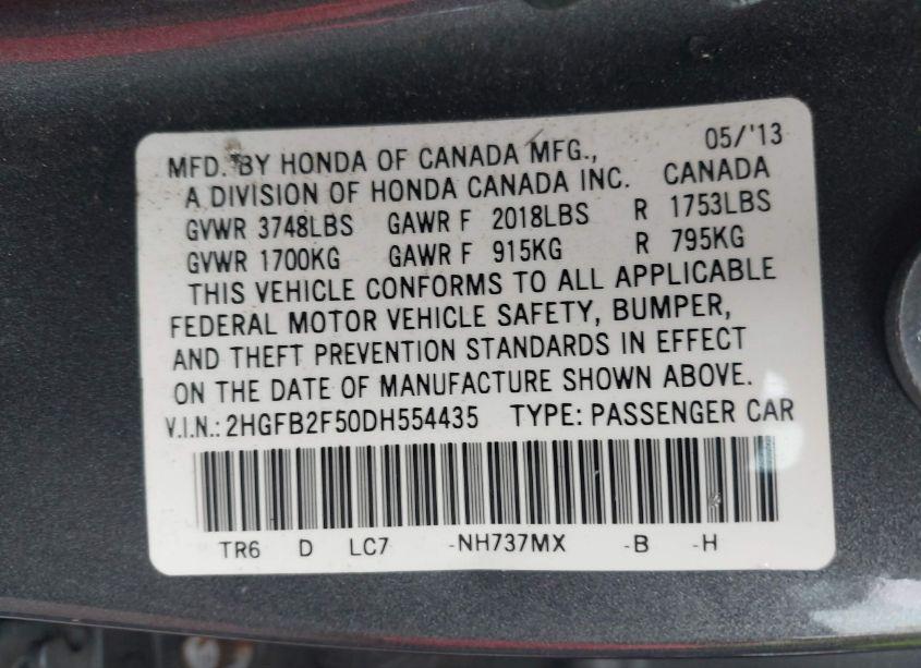 Photo 9 of 2013 Honda Civic LX (VIN 2HGFB2F50DH554435)