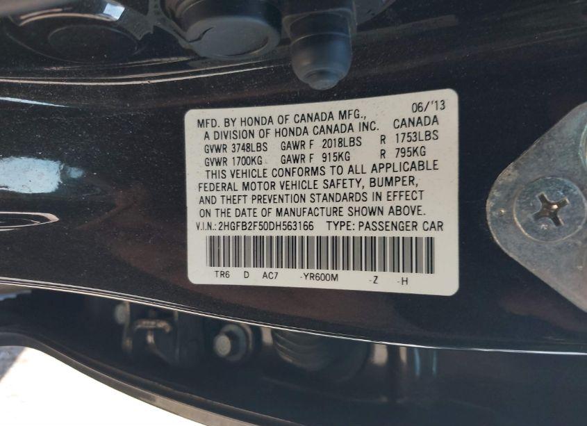 Photo 9 of 2013 Honda Civic LX (VIN 2HGFB2F50DH563166)