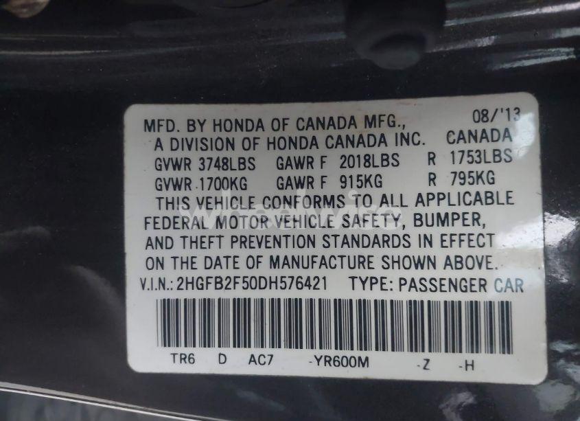 Photo 9 of 2013 Honda Civic LX (VIN 2HGFB2F50DH576421)
