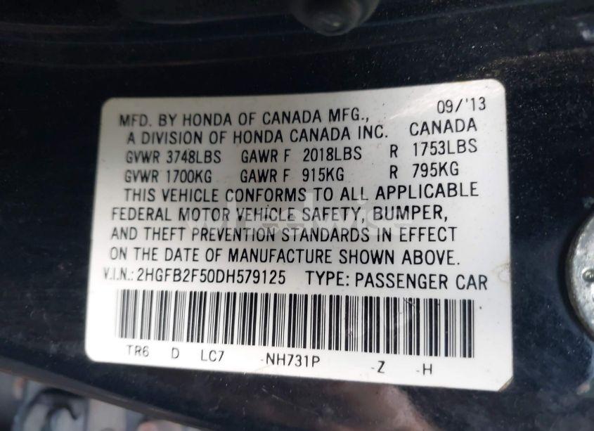 Photo 9 of 2013 Honda Civic LX (VIN 2HGFB2F50DH579125)