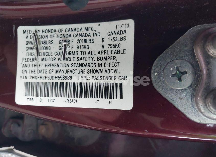 Photo 9 of 2013 Honda Civic LX (VIN 2HGFB2F50DH596989)